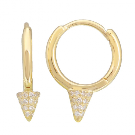 14k Yellow Gold Diamond Single Thick Spike Huggie Earrings