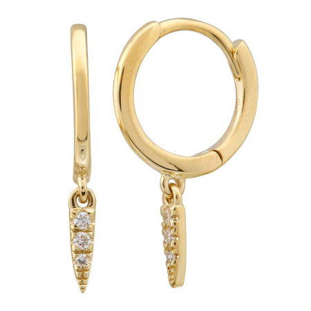 14k Yellow Gold Single Spike Diamond Huggie Earrings