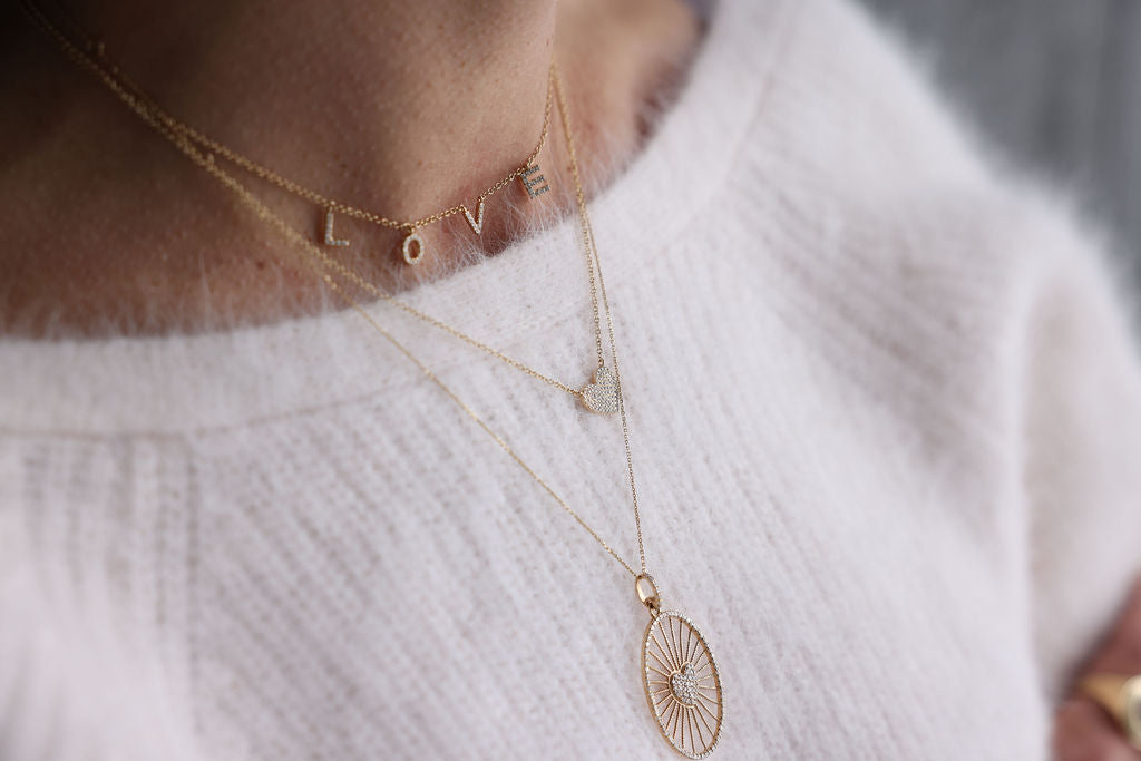 14k Yellow Gold Love Diamond Necklace