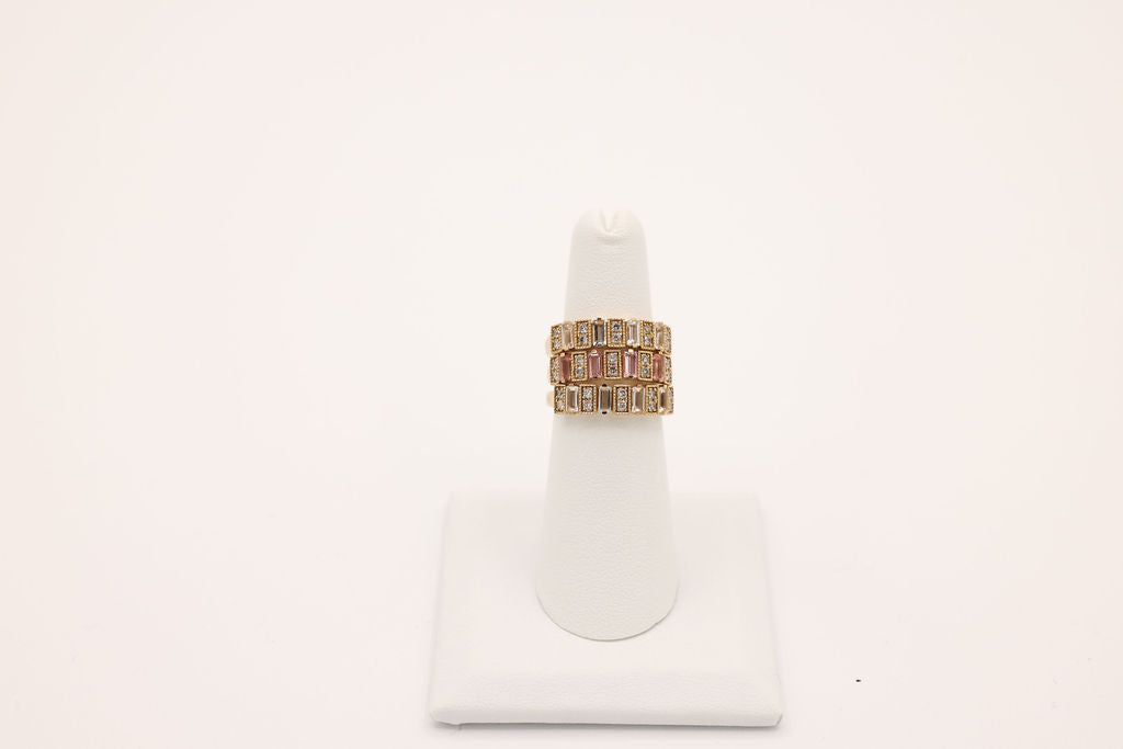 14k Yellow Pink Tourmaline Diamond Ring