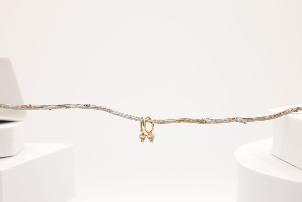 14k Yellow Gold Diamond Single Thick Spike Huggie Earrings