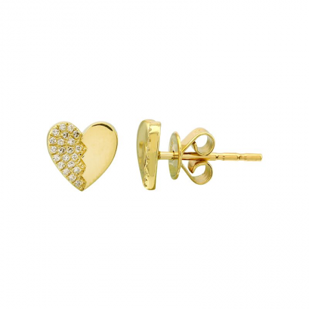 14k Yellow Gold Diamond Heart Stud Earrings