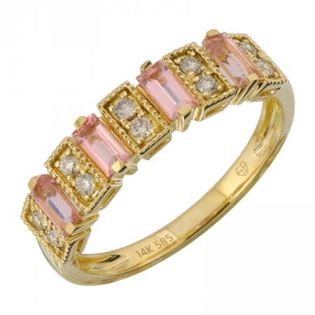 14k Yellow Pink Tourmaline Diamond Ring