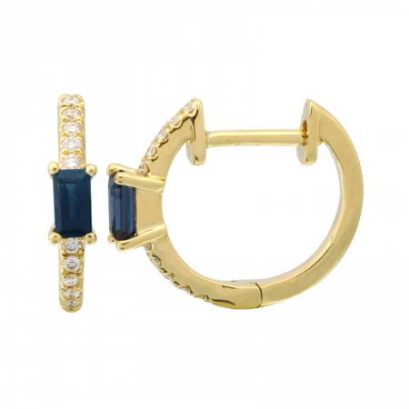 14k Yellow Gold Single Sapphire Huggie Earrings