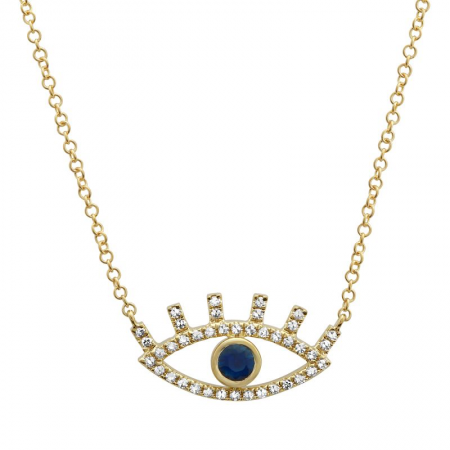 Bloomingdale's Diamond and Blue Sapphire Evil Eye Pendant Necklace in 14K  White Gold, 18